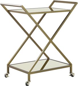 BELIANI Servierwagen Gold 84 x 78 x 44 cm mit 2 Griffen aus Eisen und 2 Böden aus Spiegelglas Mobil Funktional Wohnzimmer Küche