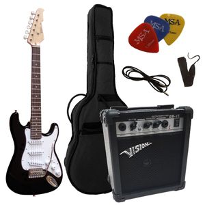 3/4 Junior Kinder Elektrogitarre - E-Gitarre schwarz im Set - 20 Watt Verstärker Tasche, Band, 3x Piks