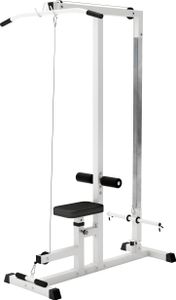 GORILLA SPORTS® Latzugstation - Verstellbar, 120x56x195cm, inkl. Gerade Stange und Latzugstange, 30mm, Weiß - Latzugturm, Fitnessstation, Latzugmaschine, Trainingsstation, Latzug-Station, Kraftstation