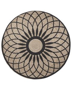 BELIANI Teppich Beige / Schwarz ⌀ 140 cm aus Jute Kurzflor mit Rosettenmuster Fußbodenaccessoire Vorleger Rund Boho Stil Modernes Design