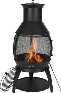 VEVOR Gartenkamin, φ500x1100mm Terrassenkamin, Azteken-Eisengrill und Heizofen, Kaminabdeckung aus Edelstahl, Geeignet für Terrasse, Garten, Hinterhof