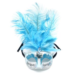 Türkise Venezianische Federmaske / Karneval Venedig Noten Maske