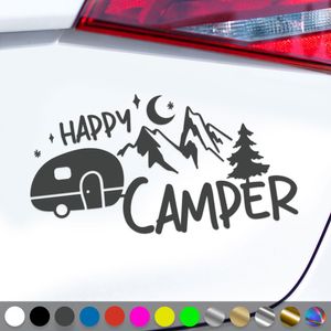 PantherPixel Camper Aufkleber Happy Glücklich Bus Wohnmobil Camping Sticker Auto Geschenkidee Farbe Dunkelgrau