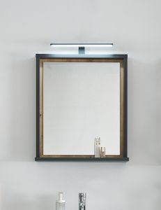 NIZZA Badspiegel mit LED-Beleuchtung in Graphit, Artisan Eiche Optik - Praktischer Badezimmerspiegel mit Ablage - 60 x 70 x 15 cm (B/H/T)