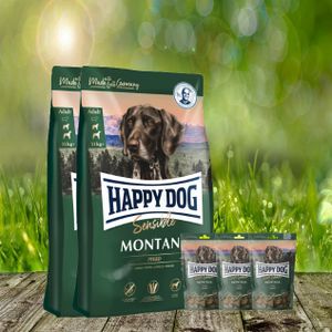Happy Dog Supreme Montana 2 x 10 kg + 3 x 100 g. Happy Dog Soft Snack Montana