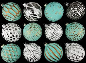 12 Weihnachtskugeln Glas Christbaumkugeln Set Christbaumschmuck weiß grün Ø 8cm