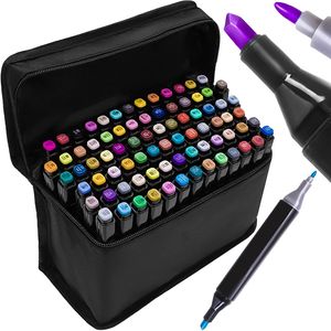 PRO ALKOHOLMARKER FARBSTIFTE x80 + TASCHE | Twin Tip Textmarker Dual Tip Permanent Sketch Marker 80 Farben für Künstler Erwachsene Kinder Zeichnen Malen Basteln, Menge: 80 Stück