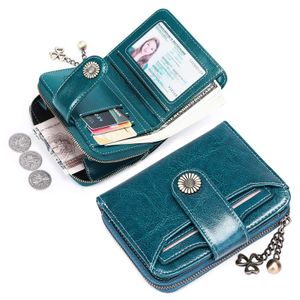 Brieftasche Geldbörse Damen Klein, mit Münzfach Kleines Zipper Brieftasche Kartenhalter mit RFID Blocker, Geldbeutel Frauen Echtes Leder