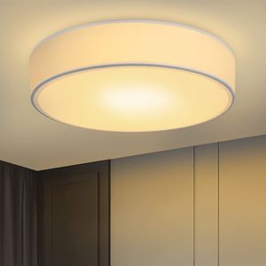 ZMH Deckenleuchte Runde Deckenleuchte Schlafzimmer Stoff Wohnzimmer Lampe 1 Glühbirne E27 Moderne Schlafzimmerlampe Weiß Küchenlampe mit Stoff Schirm Flur Lampe für Wohnzimmer Küche Flur Durchmesser 30 cm