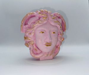 Steinfigur Steinguss Gartenfigur Medusa Kopf frostfest Gartendeko rosa gold