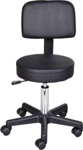 HOMCOM Rollhocker Höhenverstellbarer Arbeitshocker mit Lehne, Drehbarer Salon Hocker für Massage Büro Kunstleder Schwarz Ø35 x 72-84 cm