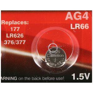 1 kus značkovej gombíkovej batérie AG 4 zodpovedá gombíkovým batériám V376, V377 a batériám LR626 1,5 V zvyčajne 18 mAh