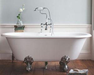 Casa Padrino Jugendstil Badewanne Naturstein freistehend 170 x 80 x 67 cm BBlan Weiß,  Retro Antik, Füsse: Schwarz Luxury Claw