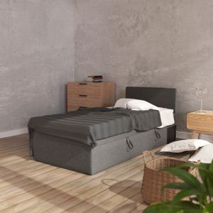 MEBLITO Boxspringbett Menorca Mini Bett mit Bettkästen Matratze H3 mit Topper Seite: Rechts  90x200 cm Grau (Lux 06)