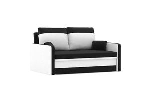 Sofa MILTON 135 x 90 mit Schlaffunktion - Schlafsofa mit Bettkasten - Farben zur Auswahl - STOFF HAITI 17 + HAITI 0 Schwarz&Weiß