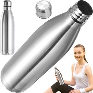 Trinkflasche Wasserflasche Sportflasche Getränkeflasche 500ml Reisen Sport Yoga Gym Camping Outdoor Edelstahl Silber Retoo