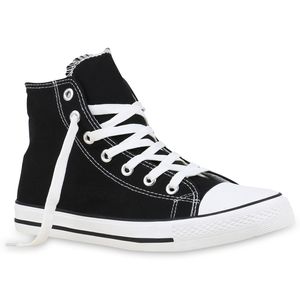 Mytrendshoe Herren High Sneakers Stoffschuhe Sportschuhe Kult Schnürer 811382, Farbe: Schwarz, Größe: 43