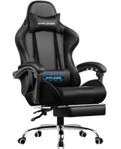 GTPLAYER Gaming Stuhl mit Fußstütze und Massage-Lendenkissen Bürostuhl Zocker Stuhl Ergonomischer Gamer Stuhl mit Verbindungsarmlehnen bis 150kg belastbar Schwarz