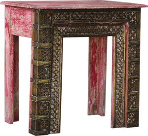 Orientalischer Beistelltisch mit Messing Dekoration - Modell 2, Rot, Holz, 61*61*41 cm, Kaffeetische & Bodentische