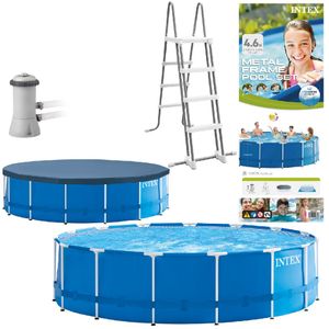 Intex - Metal Frame - Pool mit Filterpumpe - 457x122 cm - Rund - Schwimmbecken - Einschließlich Zubehör