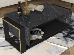 Couchtisch mit 1 Ablage - schwarze Marmor-Optik & goldfarben - COMEBI