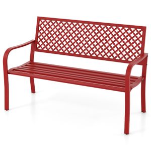 Zahradní lavička COSTWAY kovová do 300 kg, odolná proti povětrnostním vlivům, pro 2-3 osoby, lavička do parku s opěradlem a područkou, 127x62x86cm červená