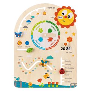Navaris Holz Kalender Tafel für Kinder - Lerntafel Jahreszeiten Wetter Lernen - Kinderkalender Jahresuhr Jahreskalender - ab 3 Jahre - englisch