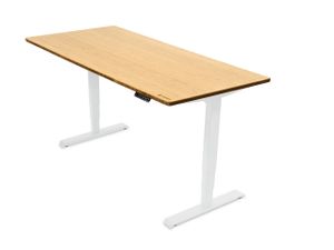 Ergotopia elektrisch höhenverstellbarer Schreibtisch / Ergonomischer Steh-Sitz Tisch mit Memory-Funktion (Bambus Echtholz, 180x80cm, Gestell Weiß)