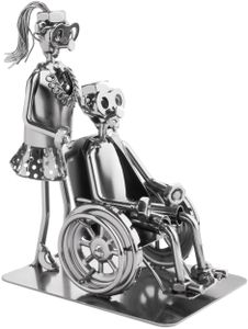 BRUBAKER Schraubenmännchen Pflegerin mit Rollstuhlfahrer - Handarbeit Eisenfigur - Metallfigur für Pflegerinnen, Altenpfleger und Krankenschwestern