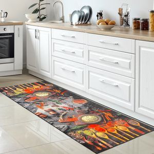 Waschbarer Küchenläufer Zimt-Stangen Chillis rot braun grau Größe - 80 x 300 cm
