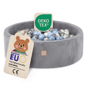 MISIOO Guličkový bazén s penovou výplňou - 90x30cm - 200 guličiek do guličkového bazéna - Vysokokvalitné guličky do bazéna pre deti - Bezpečná hračka - Svetlo šedá