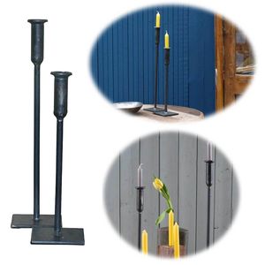 LS-LebenStil Vintage Kerzenständer Dehli Schwarz 2er Set 35/45cm Eisen Kerzenhalter für Stabkerzen Stabkerzenhalter Kerzenleuchter