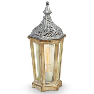 EGLO Vintage 49277 Laterne Tischleuchte der Serie KINGHORN aus Stahl, Holz in silber
