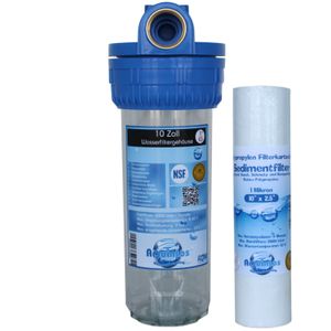 Wasserfilter Wasserfiltergehäuse 10 Zoll - 1 Zoll Innengewinde Ohne Zubehör Inkl. 1µ Filterkerze