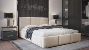 GRAINGOLD Čalúnená posteľ 180x200 cm Lovro - polyesterová látka, zásuvka na posteľ, lamelový rám - štýlová manželská posteľ - béžová