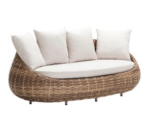 Dehner Lounge-Sofa Tulum, 3-Sitzer Sofa inkl. Polster, 208 x 97 x 76 cm, Aluminium / Kunststoffgeflecht / Polyester, braun / weiß