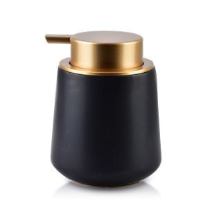 Seifenspender Damien 300 ml aus Keramik schwarz / gold 11,5cm x 8,8cm x 8,8cm