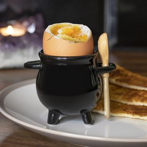 Eierbecher mit Löffel in Form eines "Hexenkessel"