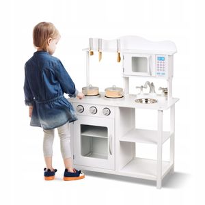Küchenspielzeug aus Holz - Spielküche - Kinderküche - Spielküche inklusive Küchenutensilien - 85x30x60 cm - Weiß