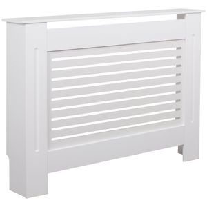 Design Heizkörperverkleidung WL5.745 Weiß Matt Lackiert 112x82x19 cm | Heizungsverkleidung Klein Heizungsabdeckung | Heizkörperabdeckung Holz Lamellen | Heizung Heizkörper Abdeckung Schutz