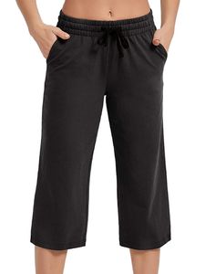 Damen Einfarbig Mittlere Taille Yogahose Lässig Lose Sport Elastische Taille Zugeschnitten,Farbe: Schwarz,Größe:XL