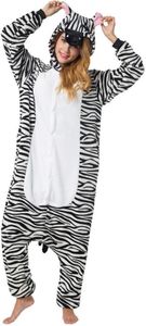 Katara 1744 -  Zebra schwarz/weiß XL (175-185cm), Jumpsuit, Onesie, Karneval, Overall, Party, Karnevals-Kostüm, Verkleidung zum Fasching, Schlafanzug, Hausanzug, Jogginganzug, Cosplay, Tierkostüm für Erwachsene
