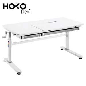 HOKO® Ergo Kinderschreibtisch Weiß, Manuell höhenverstellbar Kinder- und Jungendschreibtisch mit Neigung Einstellbarer Tischplatte 120 x 60 cm. ELIN