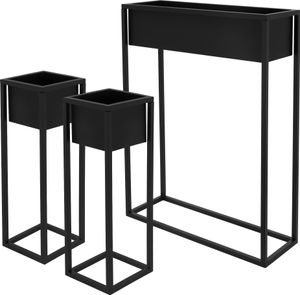 ML-Design sada 3 stojanů na květiny, 60x20x80/20x20x60 cm, černá, z kovu