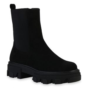 Mytrendshoe Dámské kotníkové boty Platform Front Boots Boty s profilovanou podrážkou 835598, Barva: černá, Velikost: 38