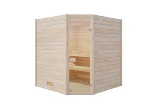 WEKA Massivholzsauna Valida Eck GT 2 Sitzbänke aus Holz in Naturbelassen Wandstärke: 38 mm Inklusive: Ofen