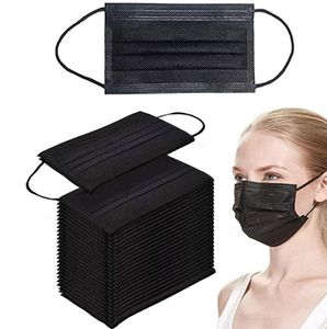 VADOOLL 50 Stück Atemschutzmaske Maske Einwegmaske 3-lagige schwarze Gesichtsmaske Atmungsaktive Staubschutzmaske