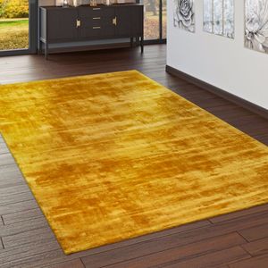 Teppich Handgefertigt Hochwertig 100 % Viskose Vintage Trend Farbe Gelb, Grösse:120x170 cm