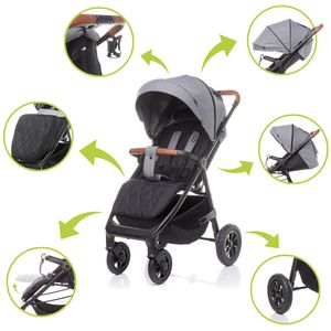 4BABY STINGER AIR buggy kinderwagen bis 22kg, gepumte Räder mit liegefunktion, getränkehalter korb, fußdecke, Grau