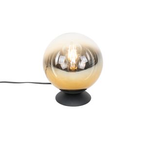 QAZQA - Art Deco Art Deco Tischlampe schwarz mit Gold I Messingglas - Pallon I Wohnzimmer I Schlafzimmer - Kugel I Kugelförmig - LED geeignet E27